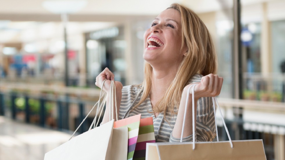 Woman happy shopping bags